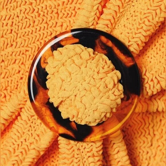 Hunza G Mango Sorbet Orange Crinkle Stretchy Bandeau Bikini OS - Picture 4 of 10